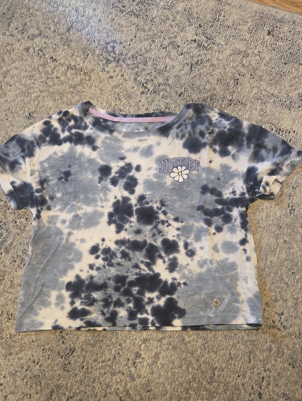 Justice Girls' Grey Tie-Dye Short Sleeve Tee with Daisy Logo